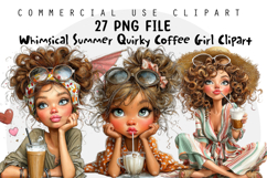 Whimsical Summer Quirky Coffee Girl Clipart Product Image 1