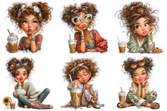 Whimsical Summer Quirky Coffee Girl Clipart Product Image 3