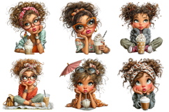 Whimsical Summer Quirky Coffee Girl Clipart Product Image 4