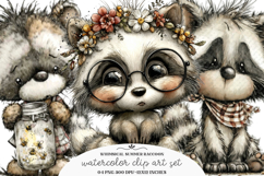 Whimsical summer raccoon clipart - Summer raccoon Png Product Image 1