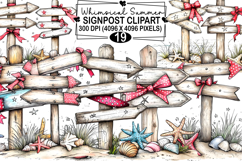 Whimsical Summer Signpost Clipart Watercolor png Product Image 1