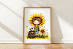 Whimsical Summer Sunflower Boy Clipart Product Image 3