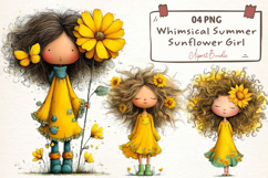 Whimsical Summer Sunflower Girl Clipart Product Image 1