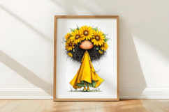 Whimsical Summer Sunflower Girl Clipart Product Image 3