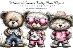 Whimsical Summer Teddy Bear Clipart Product Image 1
