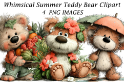 Whimsical Summer Teddy Bear Clipart Product Image 1