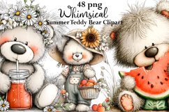 Whimsical Summer Teddy Bear Clipart Watercolor png Product Image 1