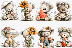 Whimsical Summer Teddy Bear Clipart Watercolor png Product Image 2