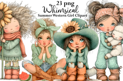 Whimsical Summer Western Girl Clipart Watercolor png Product Image 1