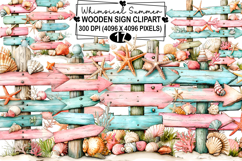 Whimsical Summer Wooden Sign Clipart Watercolor png Product Image 1