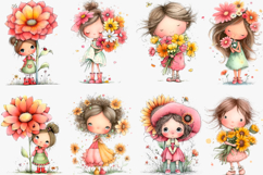 Whimsical Sunflower Girl Summer Clipart Watercolor png Product Image 2
