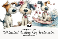 Whimsical Surfing Dog Watercolor Clipart Product Image 1