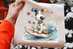 Whimsical Surfing Dog Watercolor Clipart Product Image 2
