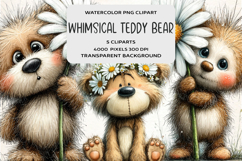 Whimsical Teddy Bear Daisy Clipart Product Image 1