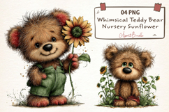 Whimsical Teddy Bear Nursery Sunflower Clipart Product Image 1