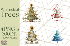 Whimsical Christmas Tree Clipart PNG Holiday Tree Images Product Image 1