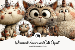 Whimsical Unicorn and Cats Clipart Product Image 1