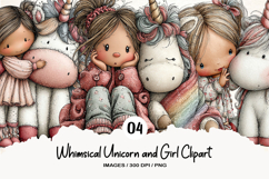 Whimsical Unicorn and Girl Clipart Product Image 1