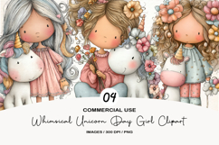 Whimsical Unicorn Day Girl Clipart Product Image 1