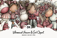 Whimsical Unicorn &amp; Girl Clipart Product Image 1