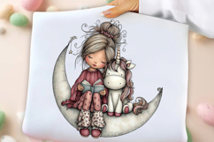 Whimsical Unicorn &amp; Girl Clipart Product Image 2