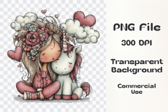 Whimsical Unicorn &amp; Girl Clipart Product Image 3