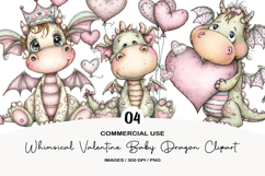 Whimsical Valentine Baby Dragon Clipart Product Image 1