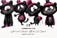 Whimsical Valentine Black Cat Clipart Product Image 1