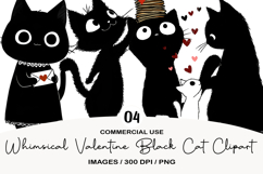 Whimsical Valentine Black Cat Clipart Product Image 1