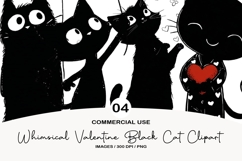 whimsical valentine black cat clipart Product Image 1