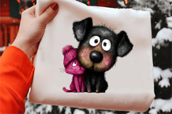 Whimsical Valentine Black Dog &amp; Cat PNG Product Image 2