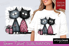 Whimsical Cat Square Tshirt Background - Valentines Day PNG Product Image 1