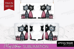 Whimsical Cat Mug Wrap - Valentines Day Mug PNG Sublimation Product Image 1