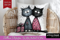 Whimsical Cat Pillow Sublimation - Valentines Day Pillow PNG Product Image 1