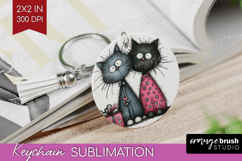 Whimsical Cat Keychain PNG - Valentines Day Keychain Product Image 1