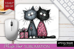 Whimsical Cat Mouse Pad Sublimation - Valentines Day PNG Product Image 1