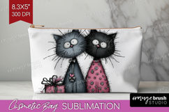 Whimsical Cat Cosmetic Bag - Valentines Day Makeup Bag PNG Product Image 1