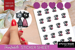 Whimsical Cat Round Sticker - Valentines Day Printable Sheet Product Image 1