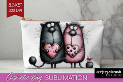 Whimsical Cat Cosmetic Bag - Valentines Day Makeup Bag PNG Product Image 1