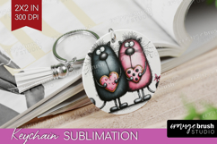 Whimsical Cat Keychain PNG - Valentines Day Keychain Product Image 1