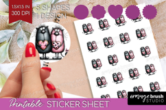 Whimsical Cat Round Sticker - Valentines Day Printable Sheet Product Image 1