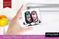 Whimsical Cat Magnet Sublimation - Valentines Day Square PNG Product Image 1