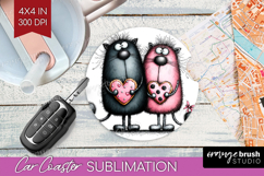 Whimsical Cat Car Coaster - Valentines Day Coaster PNG Product Image 1
