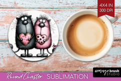 Whimsical Cat Round Coaster - Valentines Day Coaster PNG Product Image 1