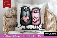 Whimsical Cat Pillow Sublimation - Valentines Day Pillow PNG Product Image 1