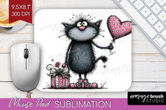 Whimsical Cat Mouse Pad Sublimation - Valentines Day PNG Product Image 1
