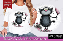 Whimsical Cat Round Tshirt Background - Valentines Day PNG Product Image 1