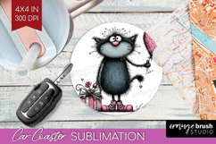 Whimsical Cat Car Coaster - Valentines Day Coaster PNG Product Image 1