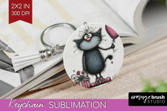 Whimsical Cat Keychain PNG - Valentines Day Keychain Product Image 1