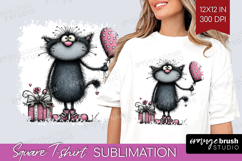 Whimsical Cat Square Tshirt Background - Valentines Day PNG Product Image 1